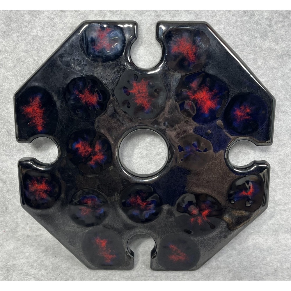 Handmade Ceramic Wine Glass Holder Tray Black Red Galaxy Swirl Fits 4 Glasses